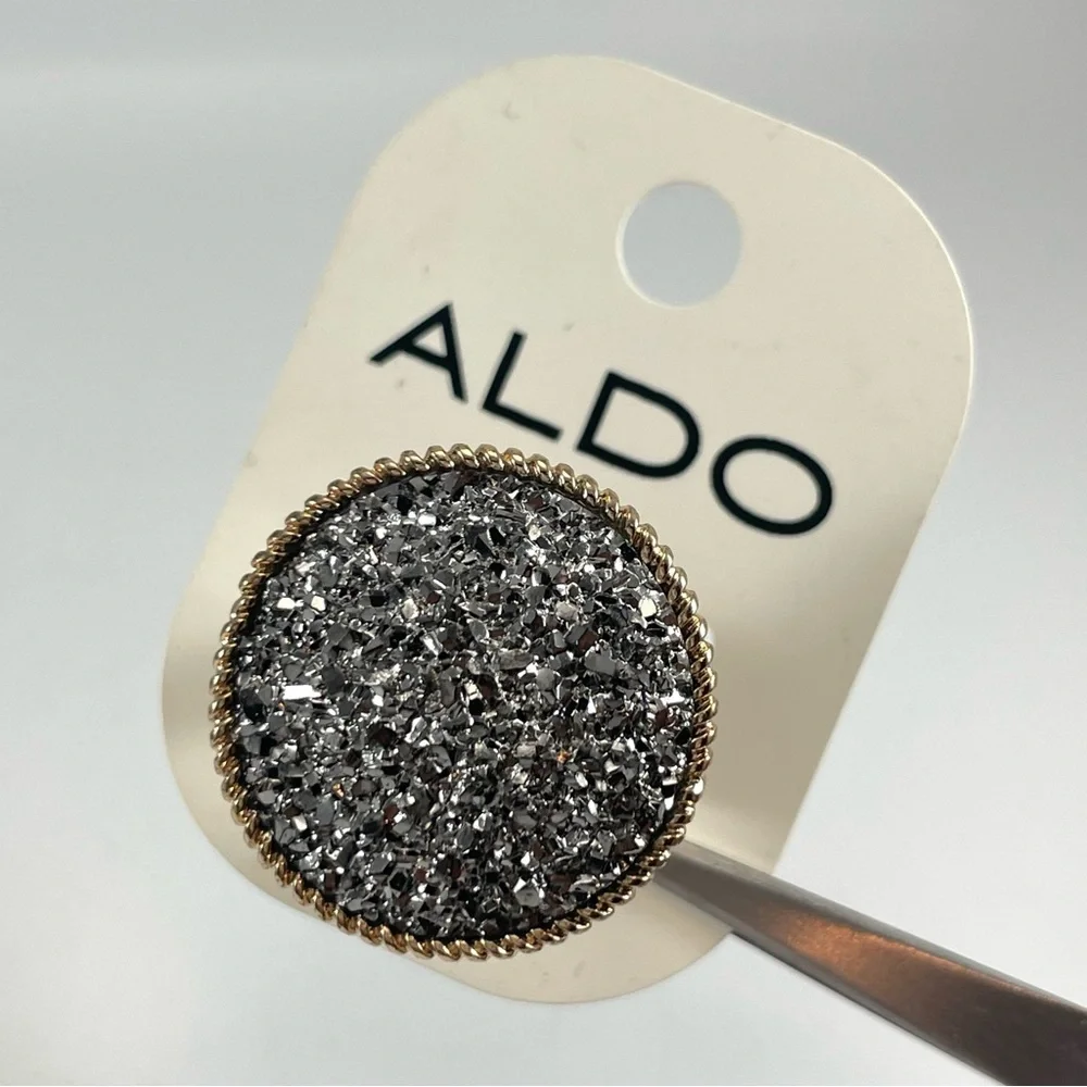 Aldo Gold Tone Faux Silver Druzy Statement Ring